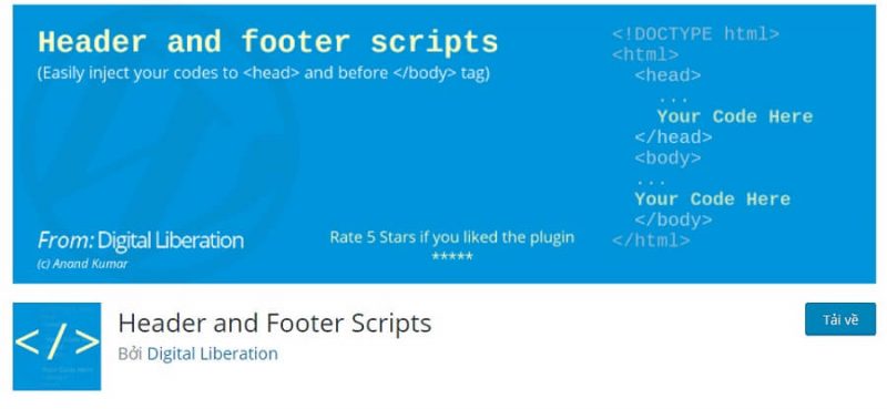 Header and Footer Scripts chèn code theo dõi tuyệt vời cho web quảng cáo Google