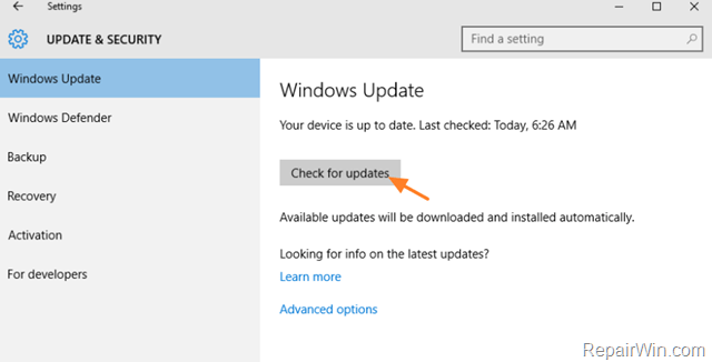 windows 10 check for updates