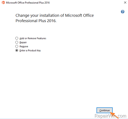 enter new office product key