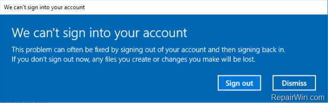 We can't sign into your account Windows 10