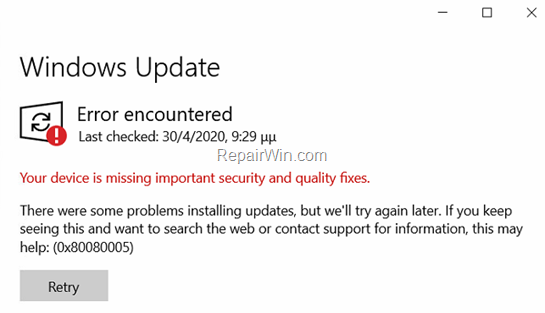 FIX 0x80080005 in Windows Update.