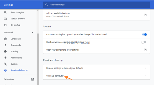 Chrome - Cleanup Computer