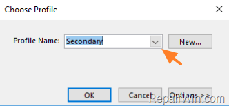 select outlook profile