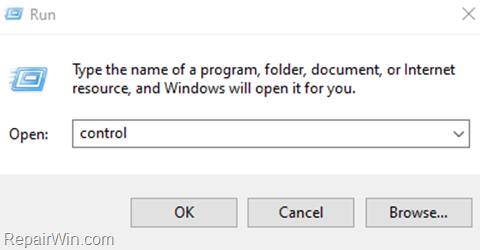 Open Controll Panel from RUN command box