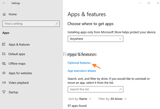 Add Internet Explorer feature Windows 10