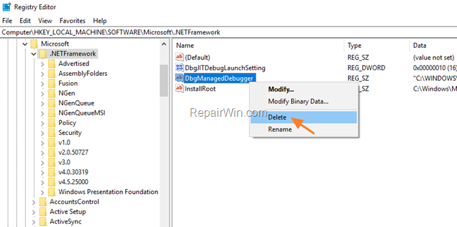 Disable Just-In-Time Debugger from Registry