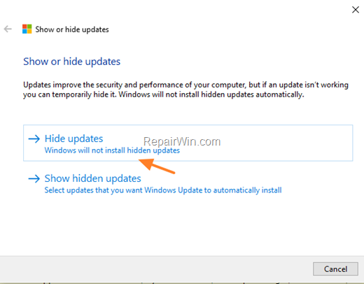 Show or Hide updates tool