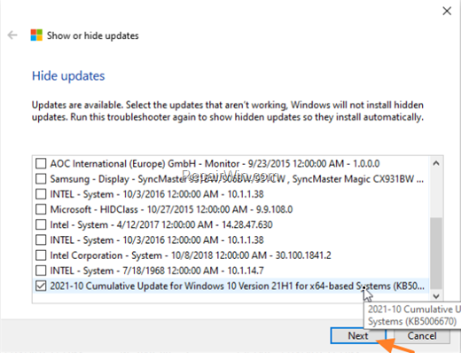 show hide updates