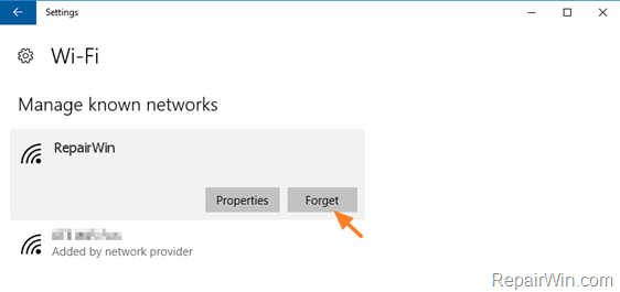 forget wireless windows 10