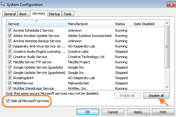 disable services startup