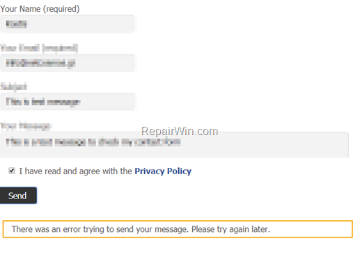 Contact Form 7: There was an error to send your message. Please try again later