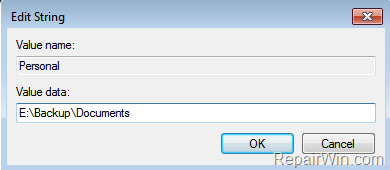 change default folder location in registry