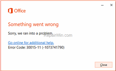 FIX Error Code 30015-11 (3221225506) or 30015-11 (1073741790)