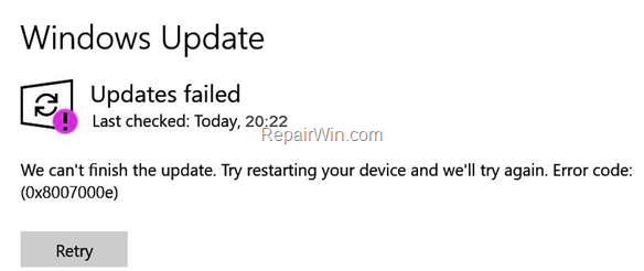 FIX: Windows 10 1903 Update Failed with error 0x8007000e