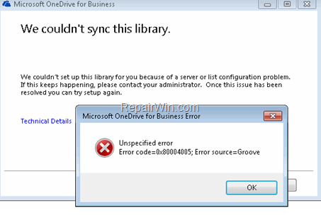 FIX OneDrive For Business Error 0x80004005
