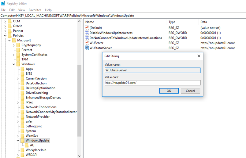 turn off update registry