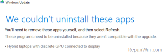 FIX Windows 10 1803 Update issue on Hybrid laptops with discrete GPU connected to display
