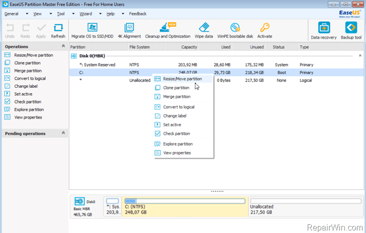manage partitions