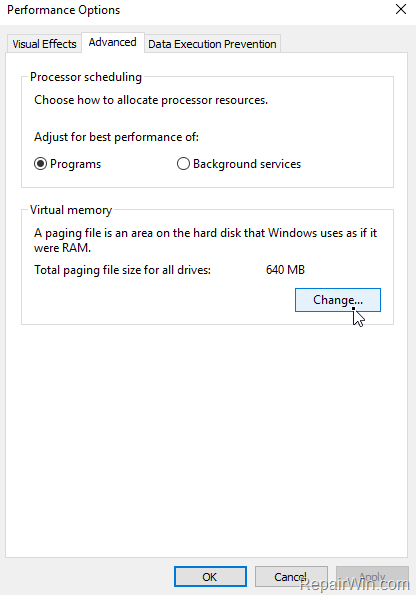 modify paging file
