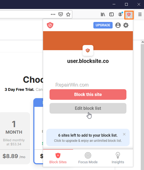 block sites firefox