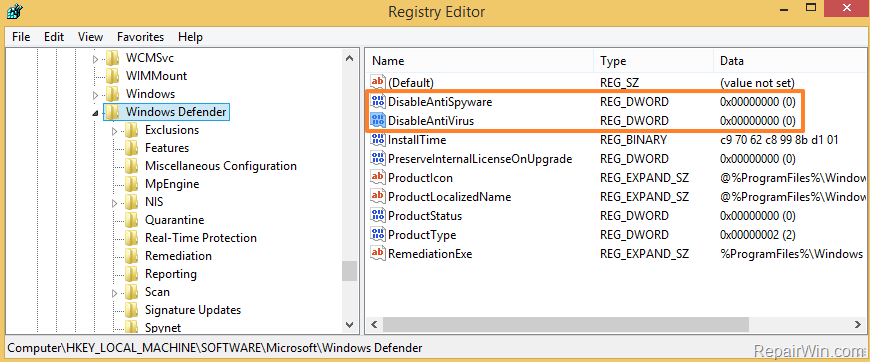 disable Windows Defender