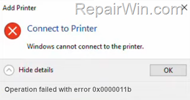 windows 10 cannot connect to shared printer 0x00011b