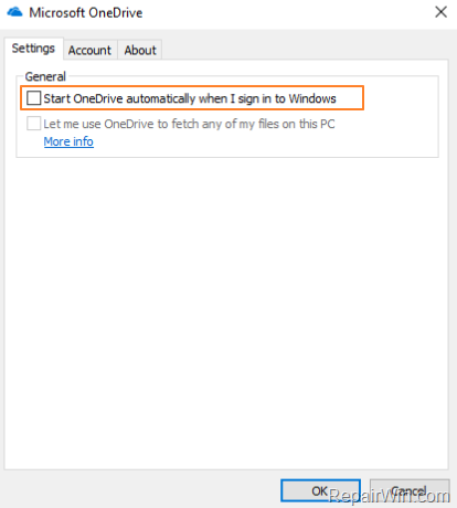 prevent onedrive to start