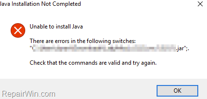 FIX: "There are errors in the following switches" in Java .jar file