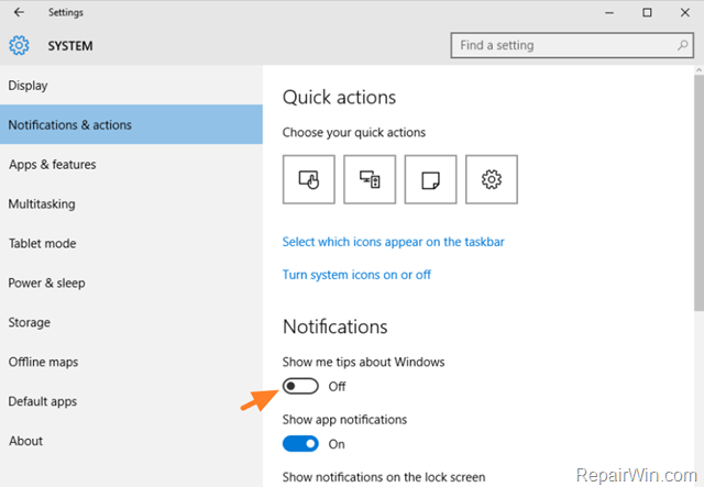 windows 10 disable notifications