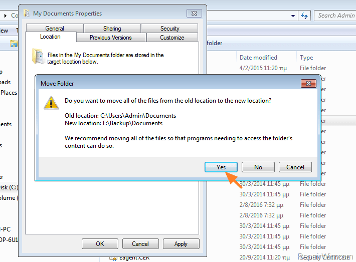 change my documents location