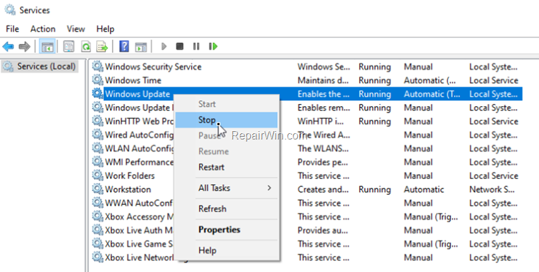 Stop Windows Update Service