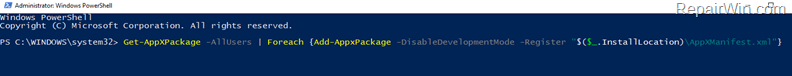 register re-install windows 10 apps