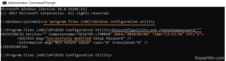 reset hp laptop passsword
