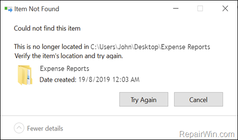FIX: Cannot Delete Folder - Item Not Found. Could not find this item. This item is no longer located in
