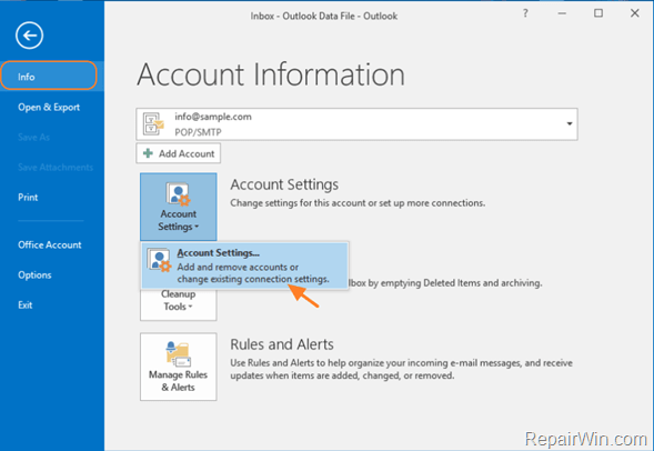 outlook account settings