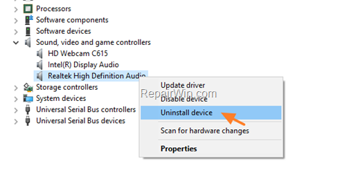 Uninstall Sound Card