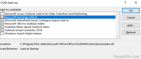 turn off outlook add-ins