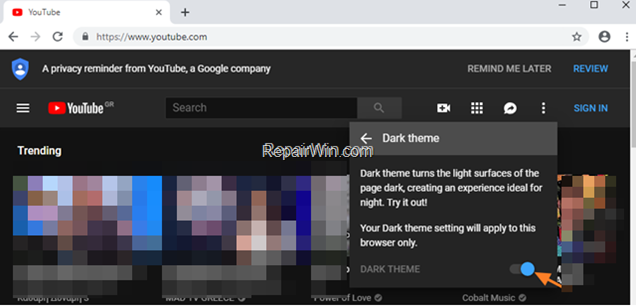 Activate YouTube Dark Theme