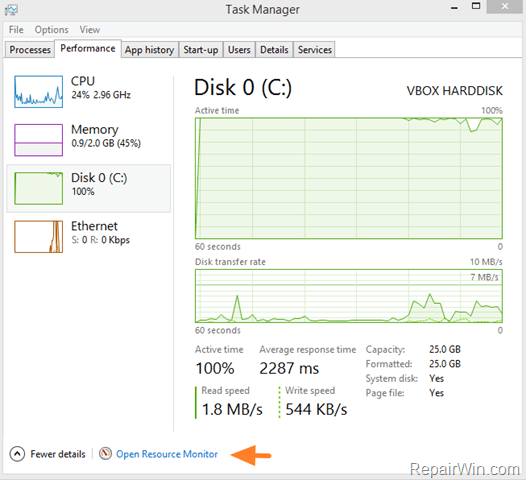 hard disk 100% windows 10