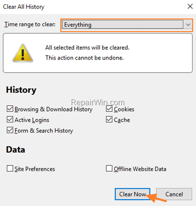 Clear Brwowsing Data Firefox