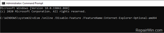 Uninstall Internet Exporer 11 with DISM