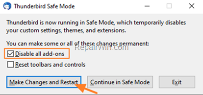 Disable Thunderbird add-ons