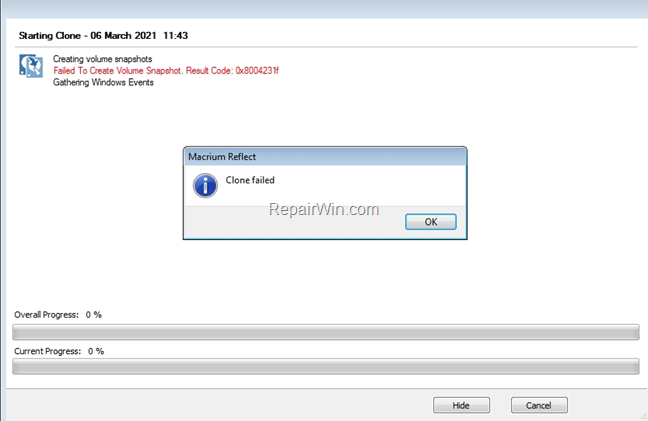 FIX: Macrium 0x8004231f - Failed To Create Snapshot