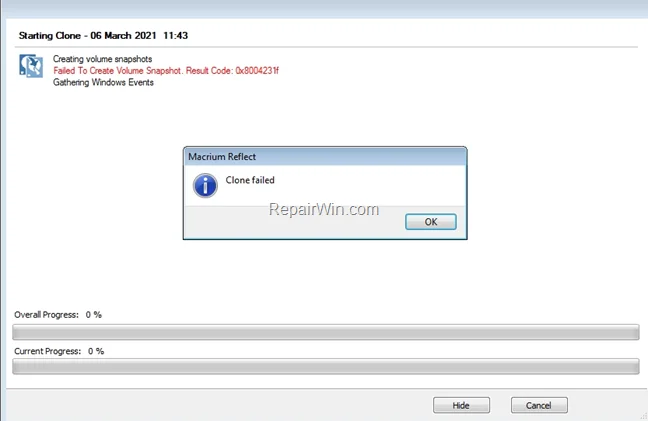 FIX: Macrium 0x8004231f - Failed To Create Snapshot