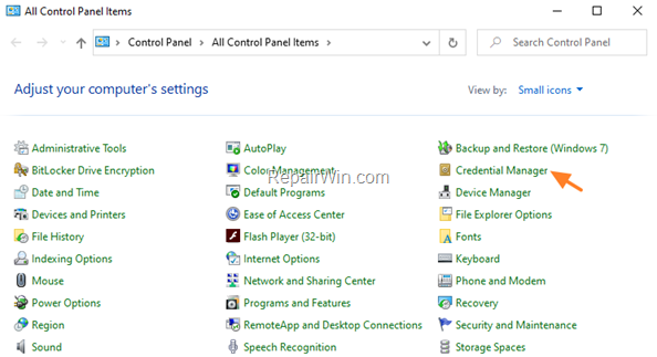 Control Panel - Credential Manager