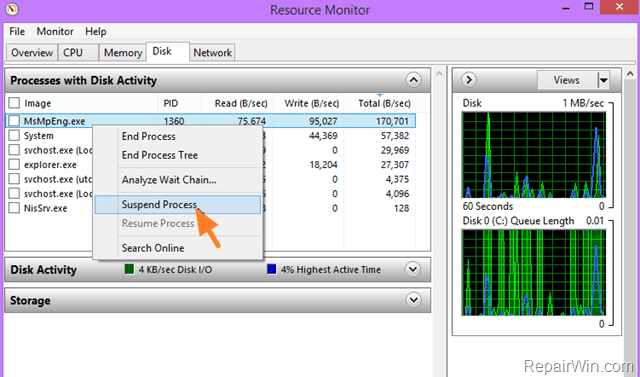 suspend process in windows 10 and windows 8