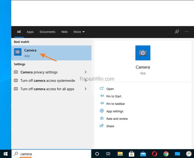 Open Camera app Windows 10