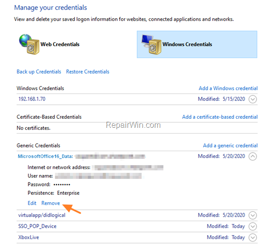 Remove Office Credentials
