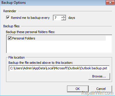 automatically backup outlook pst