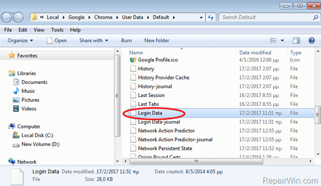 restore chrome passwords file - login data